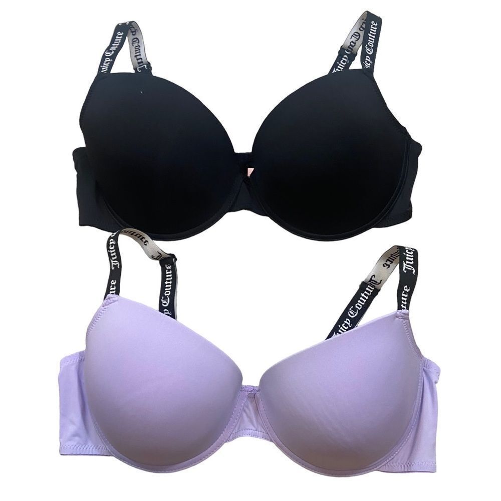 Lot of Two Juicy Couture Brand Padded Push Up Bras Purple and Black Size 42D